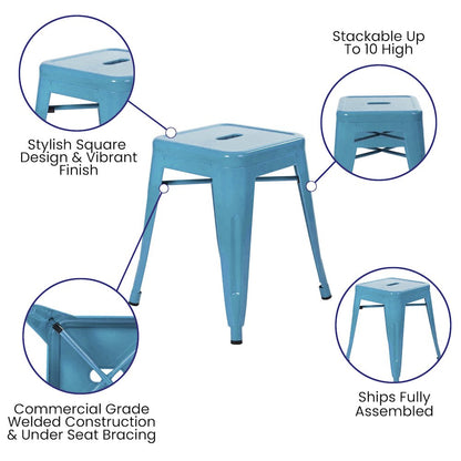 18" Table Height Stool, Stackable Metal Dining Stool in Teal - Set of 4