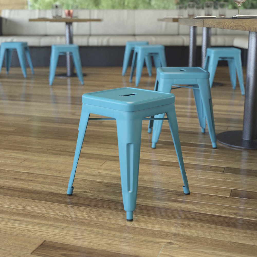 18" Table Height Stool, Stackable Metal Dining Stool in Teal - Set of 4