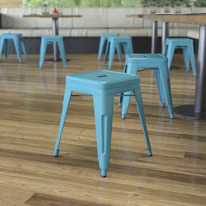18" Table Height Stool, Stackable Metal Dining Stool in Teal - Set of 4