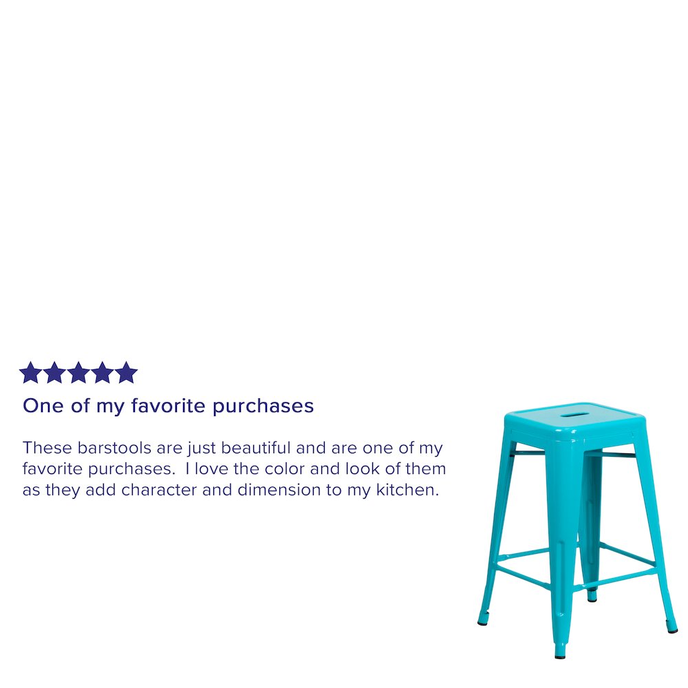 Commercial Grade 24" High Backless Crystal Teal-Blue Indoor-Outdoor Counter Height Stool