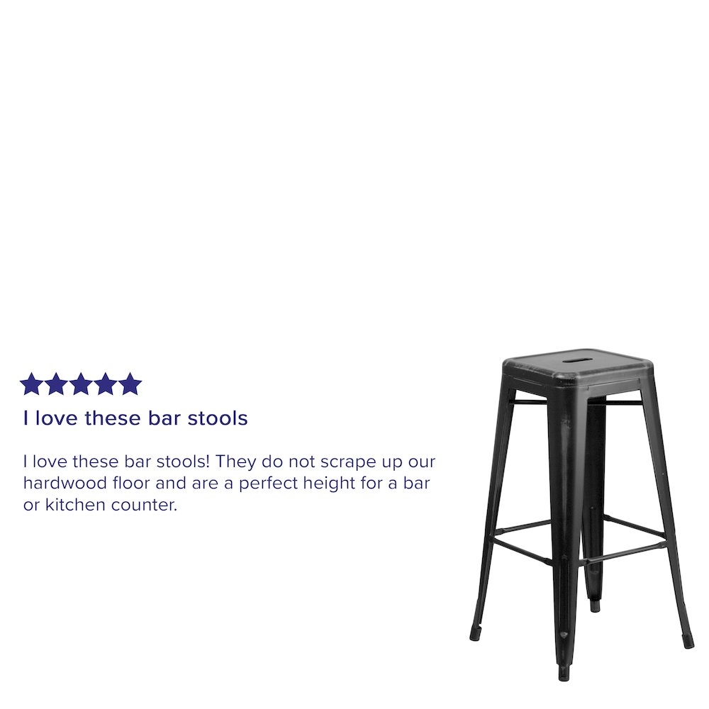 30" High Backless Distressed Black Metal Indoor-Outdoor Barstool