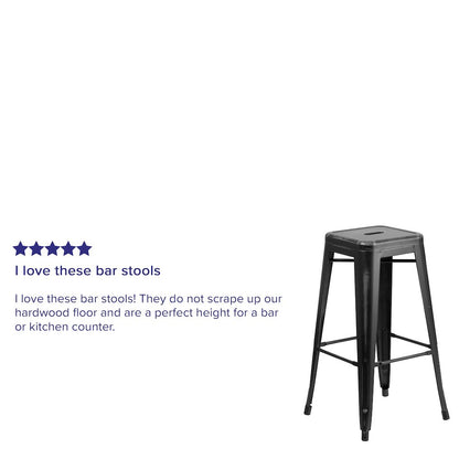 30" High Backless Distressed Black Metal Indoor-Outdoor Barstool