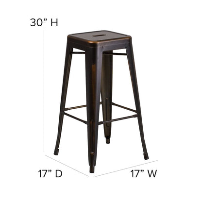 30" High Backless Distressed Copper Metal Indoor-Outdoor Barstool