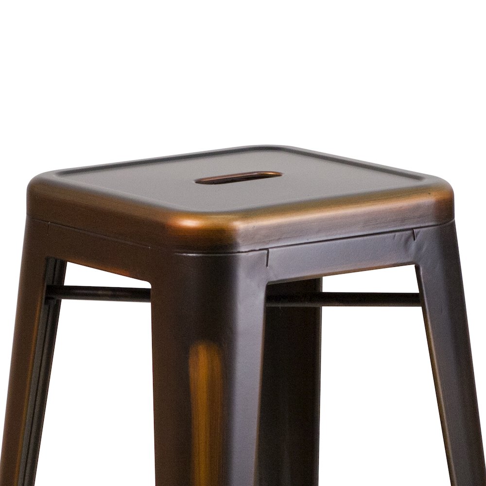 30" High Backless Distressed Copper Metal Indoor-Outdoor Barstool
