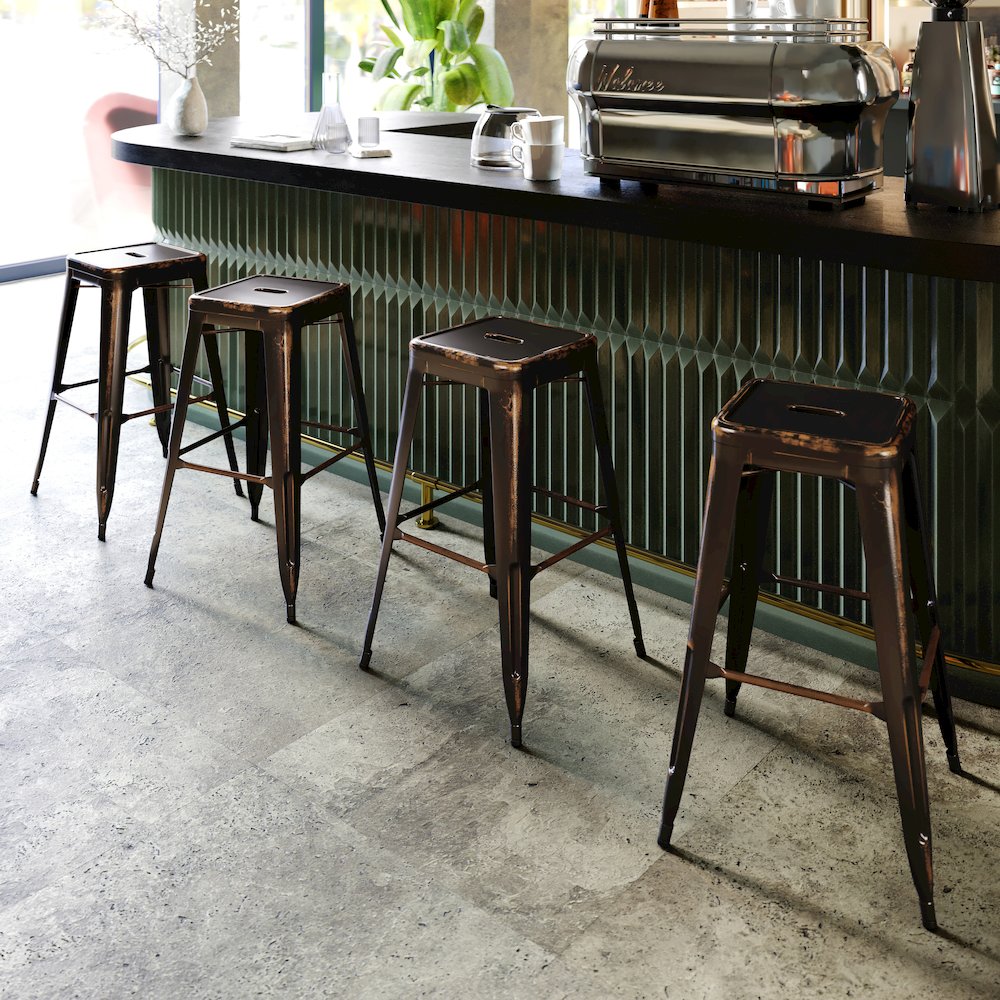 30" High Backless Distressed Copper Metal Indoor-Outdoor Barstool