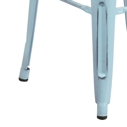 30" High Backless Distressed Green-Blue Metal Indoor-Outdoor Barstool