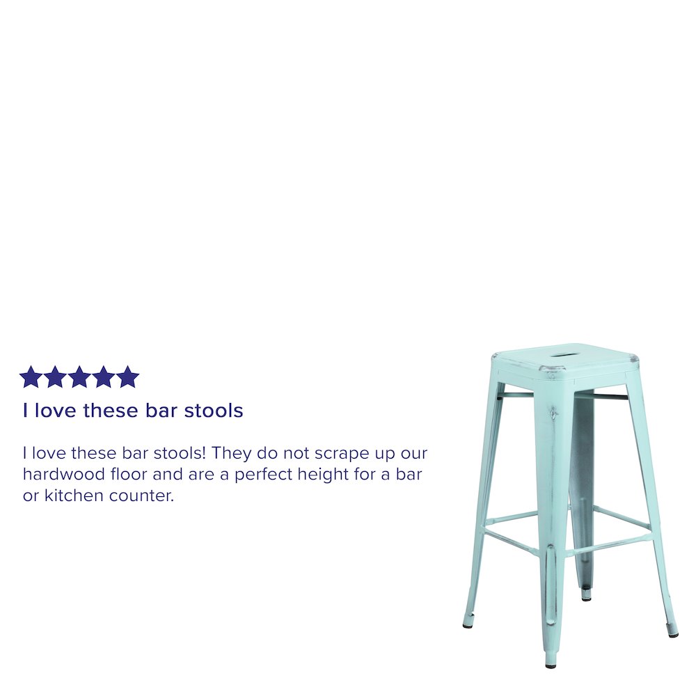 30" High Backless Distressed Green-Blue Metal Indoor-Outdoor Barstool