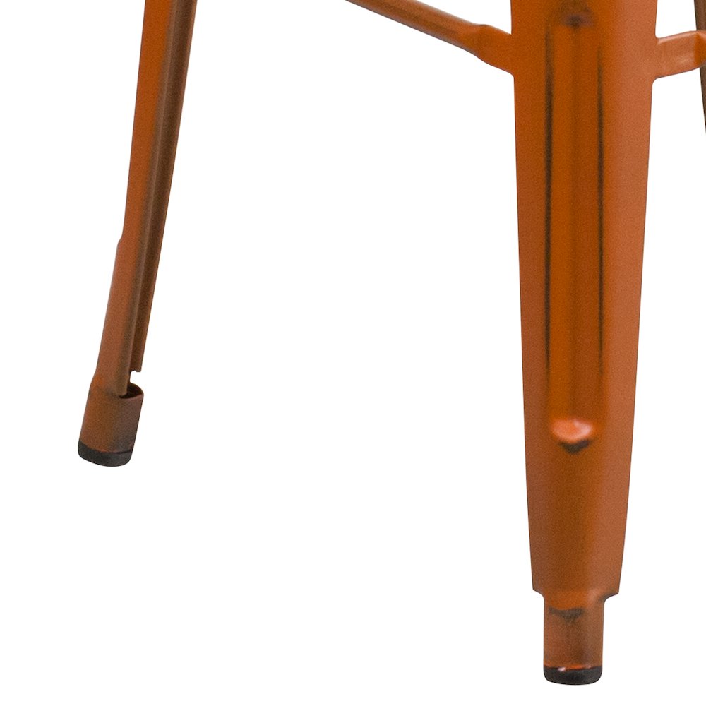 30" High Backless Distressed Orange Metal Indoor-Outdoor Barstool
