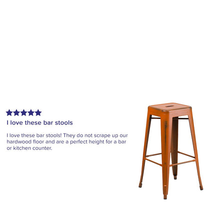 30" High Backless Distressed Orange Metal Indoor-Outdoor Barstool