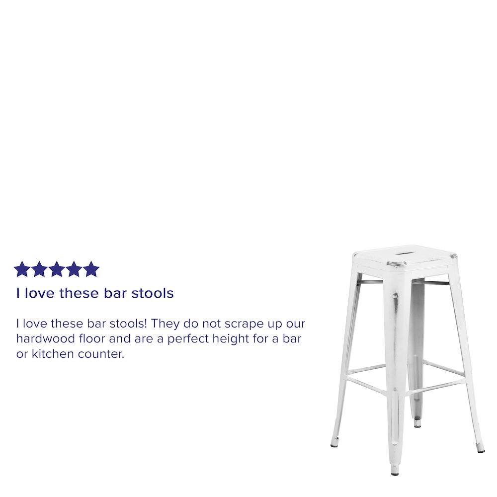 30" High Backless Distressed White Metal Indoor-Outdoor Barstool