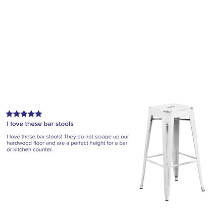30" High Backless Distressed White Metal Indoor-Outdoor Barstool