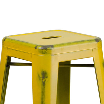 30" High Backless Distressed Yellow Metal Indoor-Outdoor Barstool