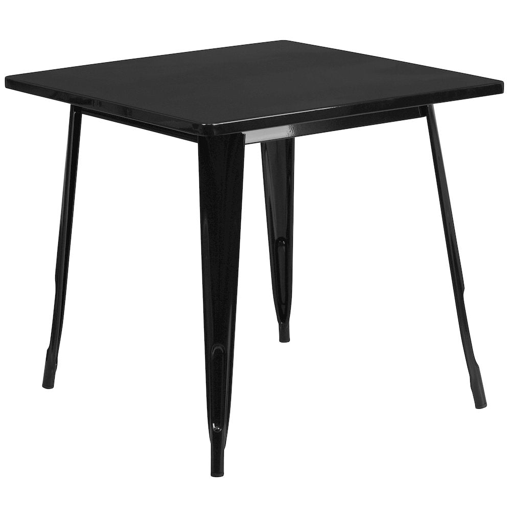 31.5" Square Black Metal Indoor-Outdoor Table Set with 4 Arm Chairs