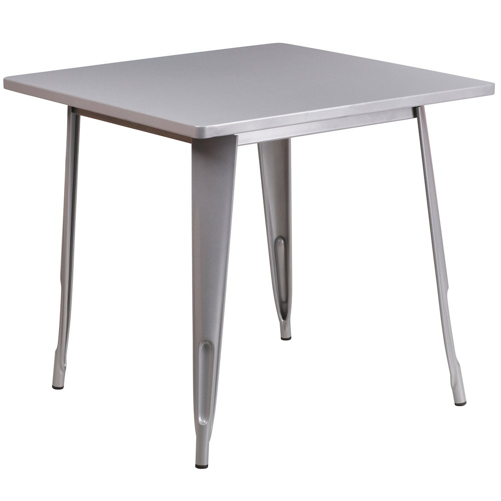 31.5" Square Silver Metal Indoor-Outdoor Table Set with 4 Arm Chairs