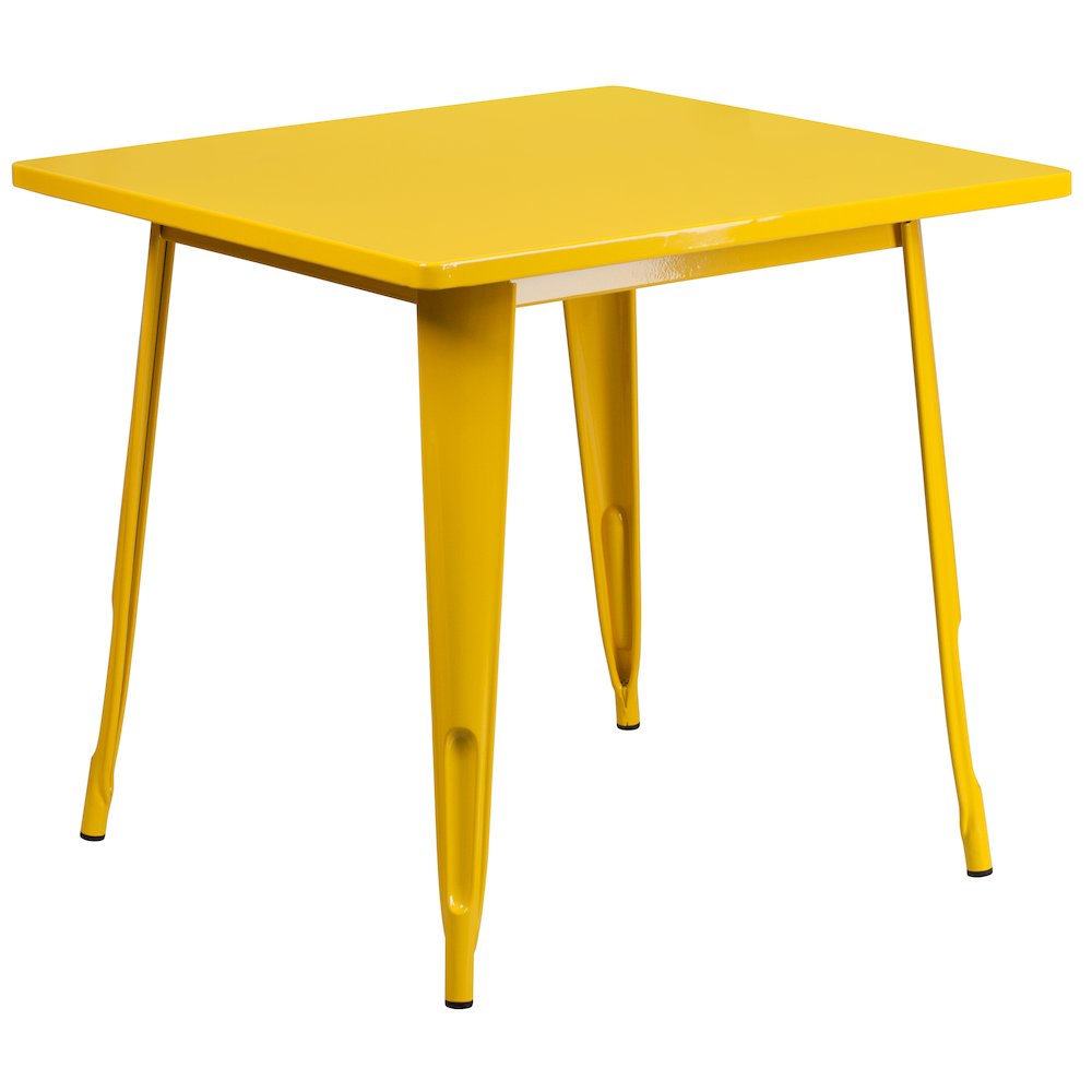 31.5" Square Yellow Metal Indoor-Outdoor Table Set with 4 Arm Chairs