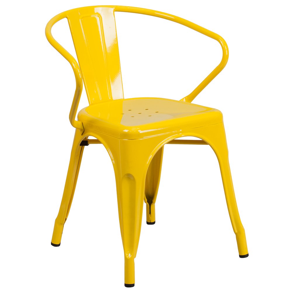 31.5" Square Yellow Metal Indoor-Outdoor Table Set with 4 Arm Chairs