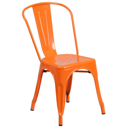 31.5" x 63" Orange Metal Indoor-Outdoor Table Set with 4 Stack Chairs