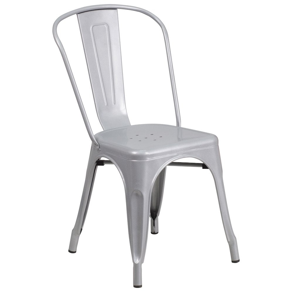 31.5" x 63" Silver Metal Indoor-Outdoor Table Set with 4 Stack Chairs