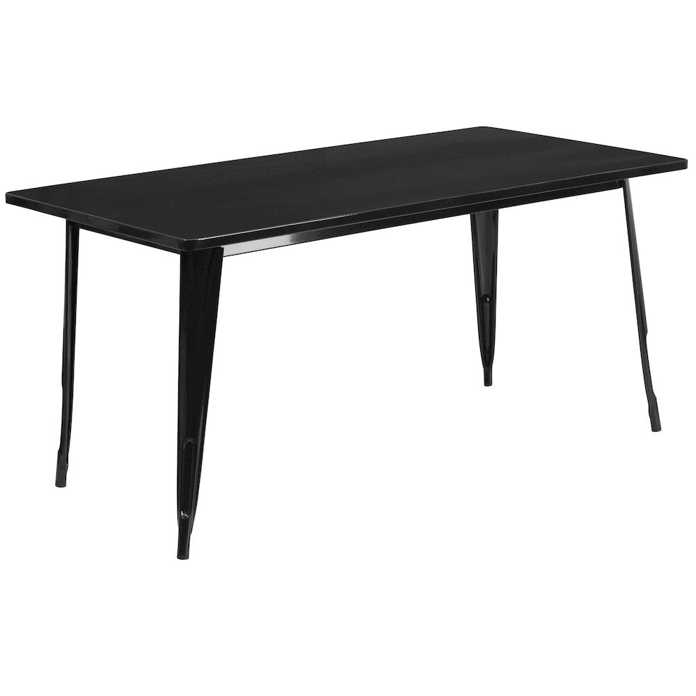 31.5" x 63" Rectangular Black Metal Indoor-Outdoor Table Set with 4 Arm Chairs