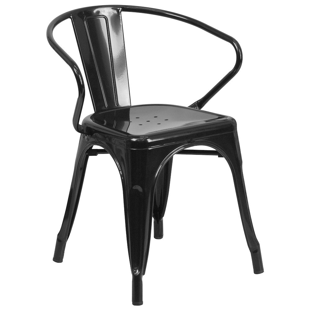 31.5" x 63" Rectangular Black Metal Indoor-Outdoor Table Set with 4 Arm Chairs