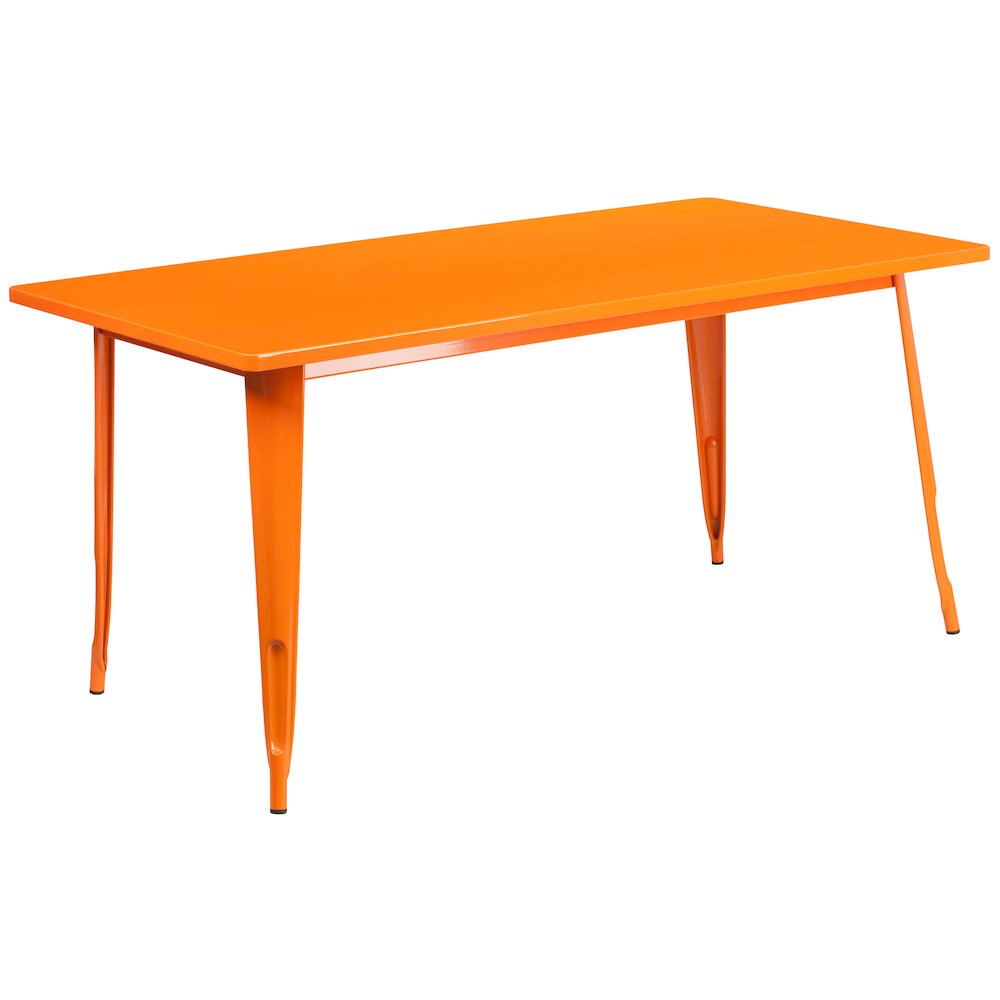 31.5" x 63" Rectangular Orange Metal Indoor-Outdoor Table Set with 4 Arm Chairs