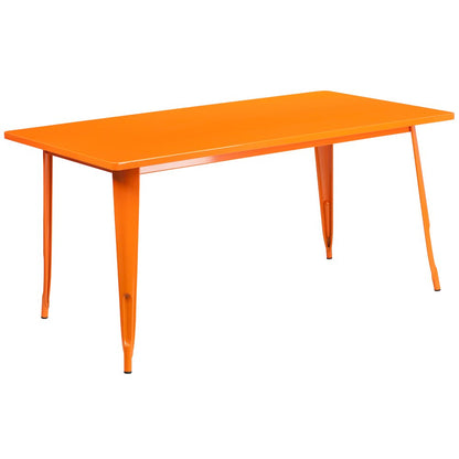31.5" x 63" Rectangular Orange Metal Indoor-Outdoor Table Set with 6 Arm Chairs