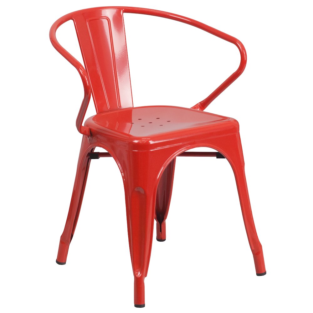 31.5" x 63" Rectangular Red Metal Indoor-Outdoor Table Set with 6 Arm Chairs