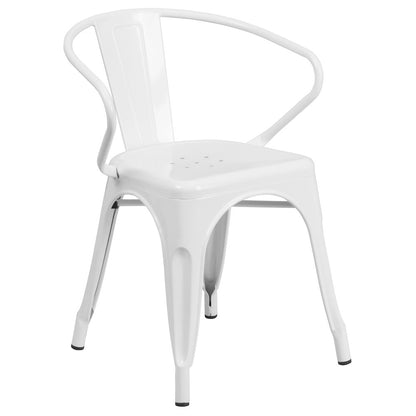31.5" x 63" Rectangular White Metal Indoor-Outdoor Table Set with 6 Arm Chairs