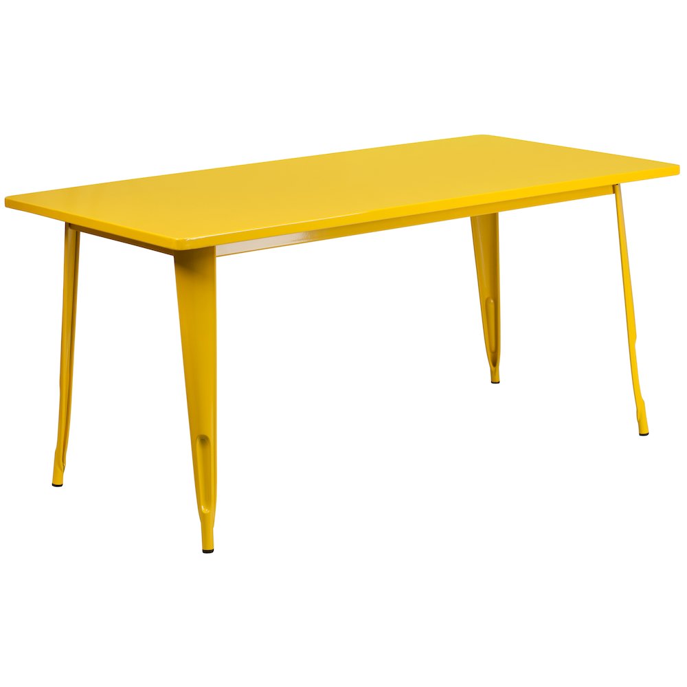 31.5" x 63" Rectangular Yellow Metal Indoor-Outdoor Table Set with 6 Arm Chairs