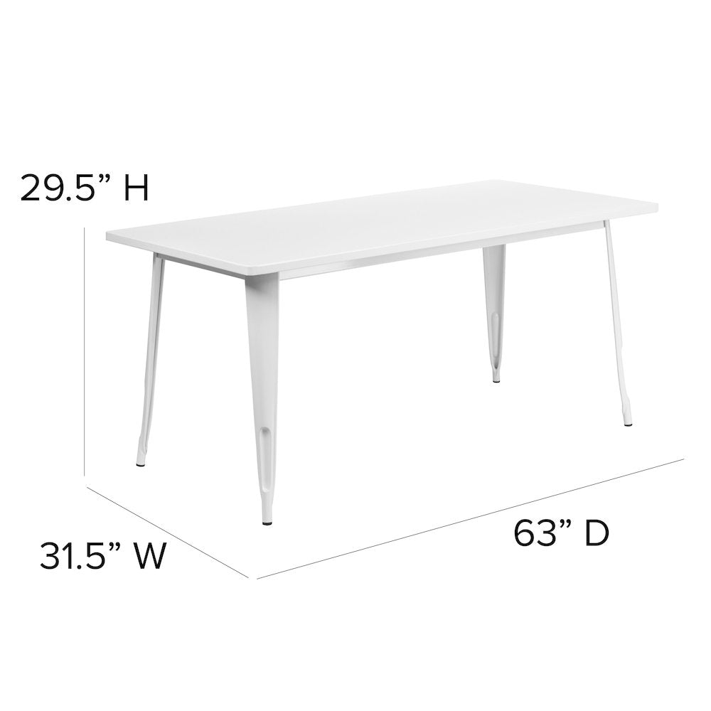 Commercial Grade 31.5" x 63" Rectangular White Metal Indoor-Outdoor Table