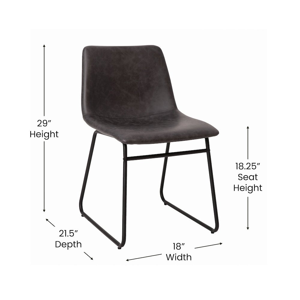 18 in Mid-Back Sled Base Dining Chair in Dark Gray with Black Frame, Set of 2