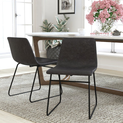 18 in Mid-Back Sled Base Dining Chair in Dark Gray with Black Frame, Set of 2