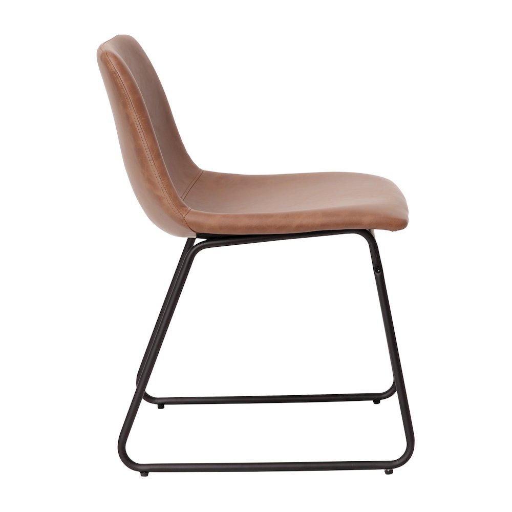 18 in Mid-Back Sled Base Dining Chair in Light Brown with Black Frame, Set of 2