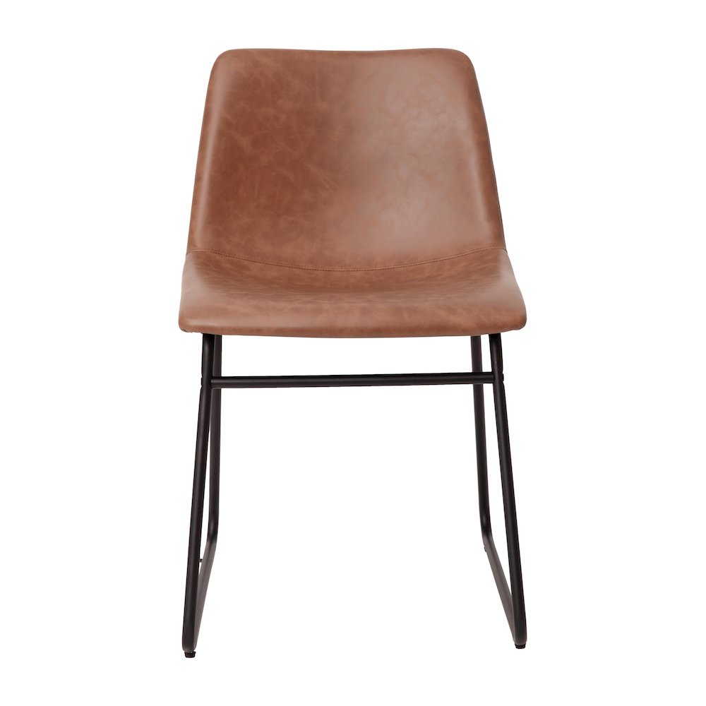 18 in Mid-Back Sled Base Dining Chair in Light Brown with Black Frame, Set of 2