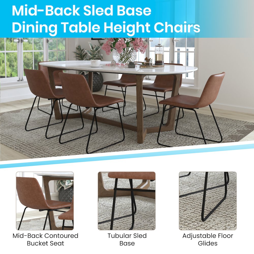 18 in Mid-Back Sled Base Dining Chair in Light Brown with Black Frame, Set of 2