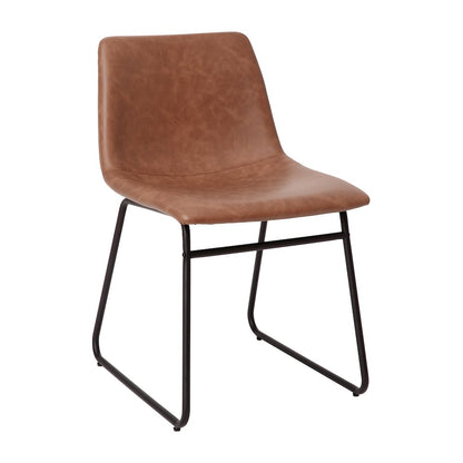18 in Mid-Back Sled Base Dining Chair in Light Brown with Black Frame, Set of 2