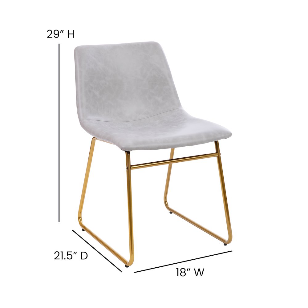 18 in Mid-Back Sled Base Dining Chair in Light Gray with Gold Frame, Set of 2