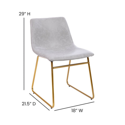 18 in Mid-Back Sled Base Dining Chair in Light Gray with Gold Frame, Set of 2