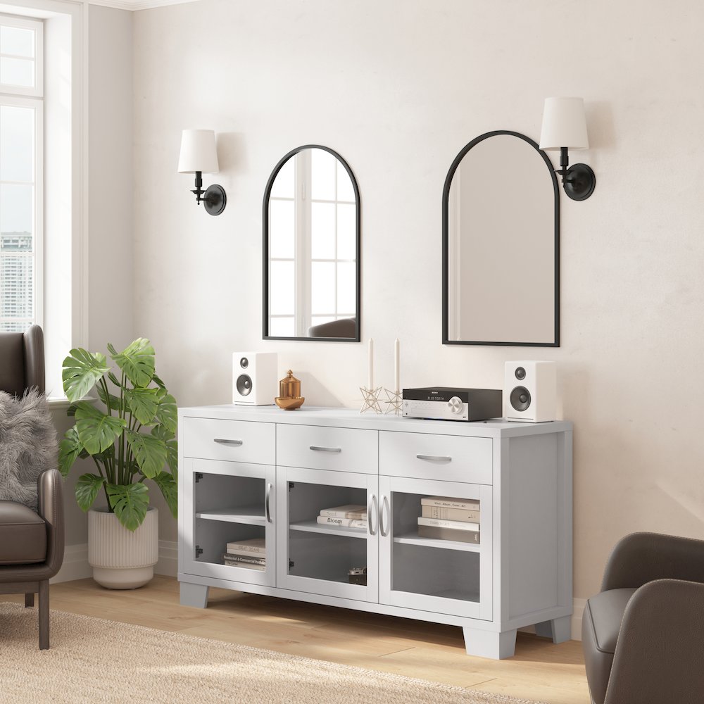 White 59 Inch Modern Kitchen and Dining Room Buffet Sideboard Storage Cabinet