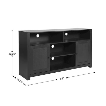 Modern 58 Inch Buffet Sideboard, TV Stand for up to 65" TV's, Black/Rattan