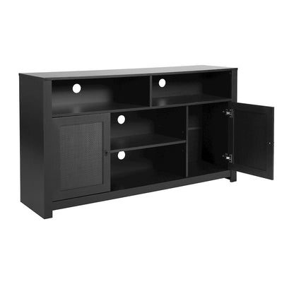 Modern 58 Inch Buffet Sideboard, TV Stand for up to 65" TV's, Black/Rattan