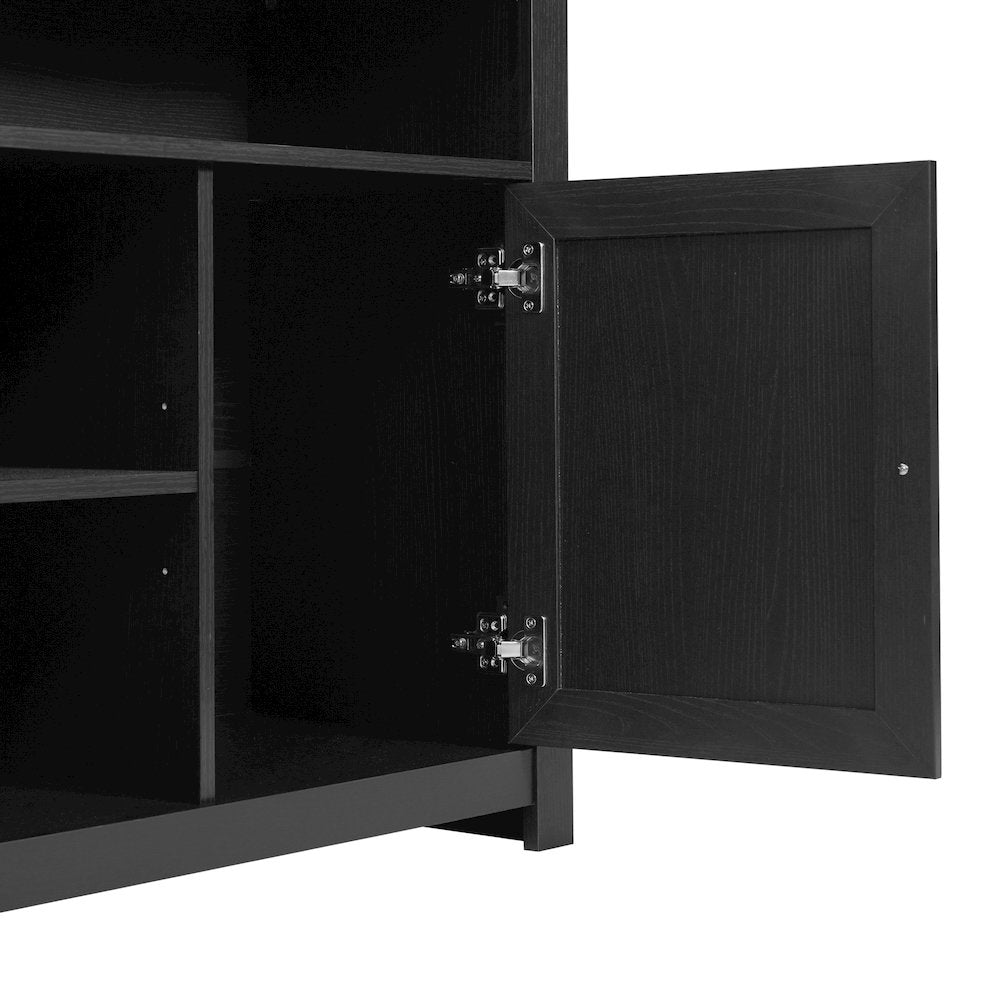 Modern 58 Inch Buffet Sideboard, TV Stand for up to 65" TV's, Black/Rattan