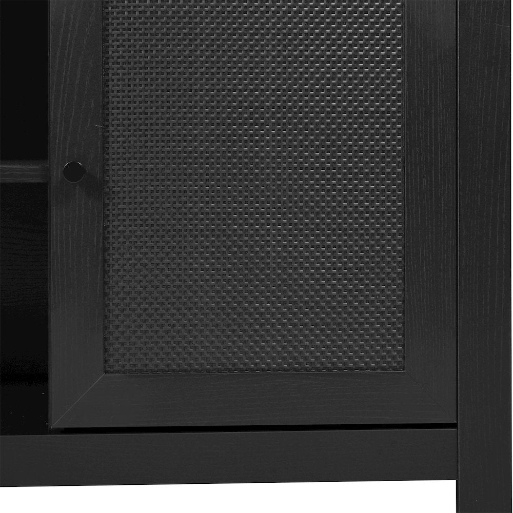 Modern 58 Inch Buffet Sideboard, TV Stand for up to 65" TV's, Black/Rattan
