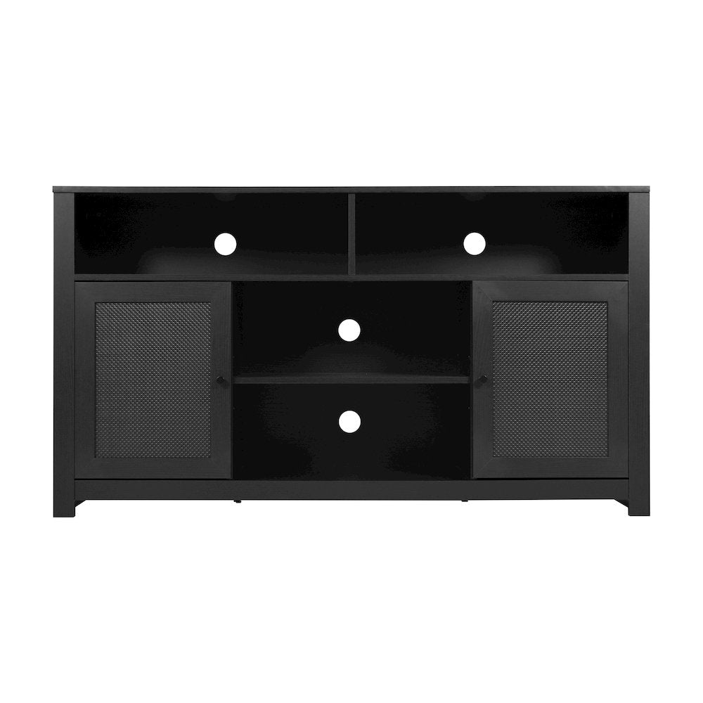 Modern 58 Inch Buffet Sideboard, TV Stand for up to 65" TV's, Black/Rattan
