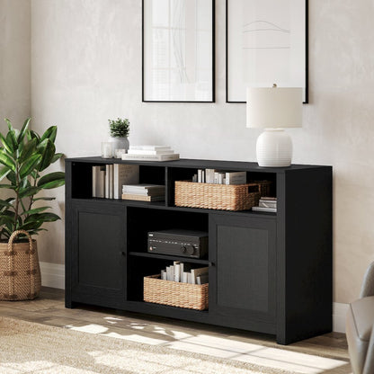 Modern 58 Inch Buffet Sideboard, TV Stand for up to 65" TV's, Black/Rattan