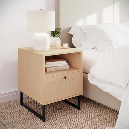 Malaki Mid-Century Modern Nightstand or End Table, Natural