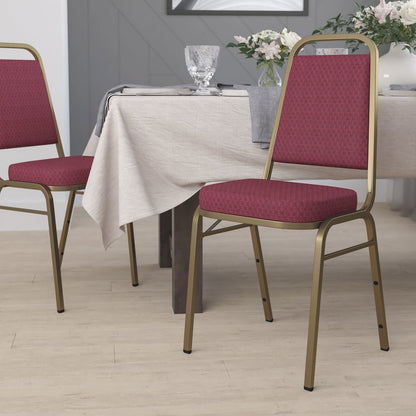 Trapezoidal Back Stacking Banquet Chair in Burgundy Fabric - Gold Frame