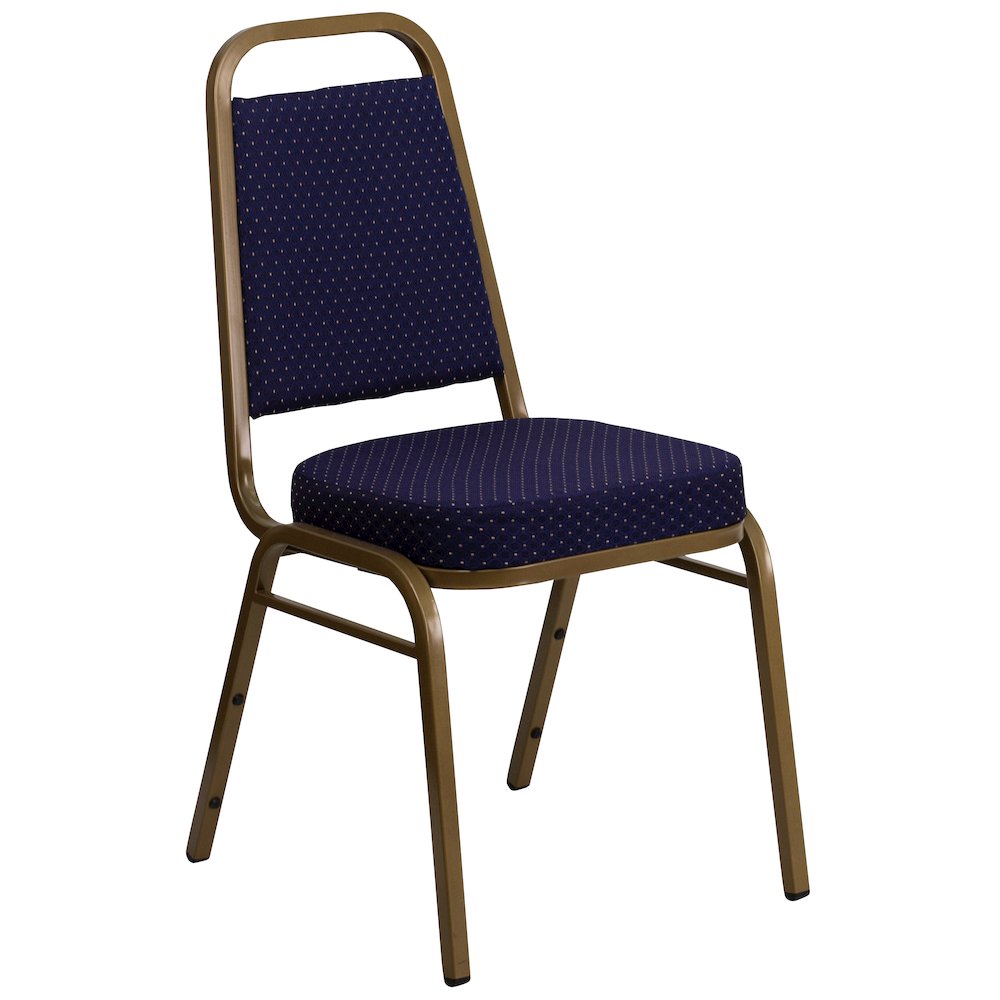 Trapezoidal Back Stacking Banquet Chair in Navy Patterned Fabric - Gold Frame