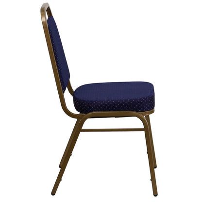 Trapezoidal Back Stacking Banquet Chair in Navy Patterned Fabric - Gold Frame