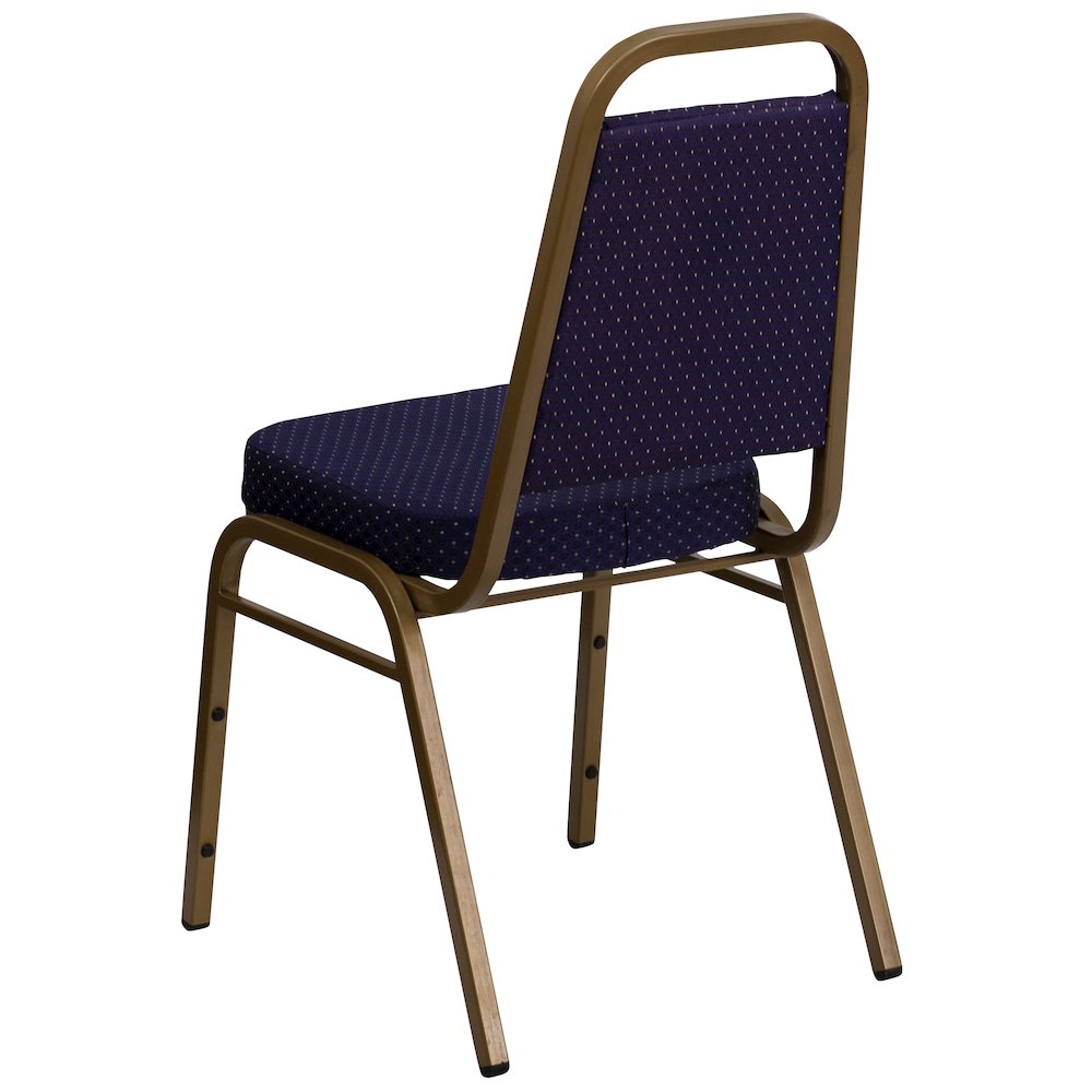Trapezoidal Back Stacking Banquet Chair in Navy Patterned Fabric - Gold Frame